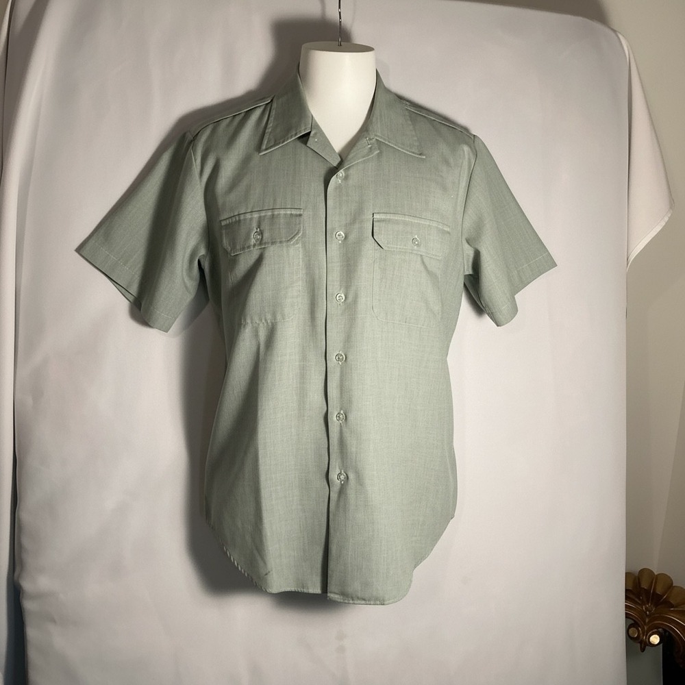 Creighton Vintage Mens Sage Green Short Sleeve Utility Shirt  Made in USA